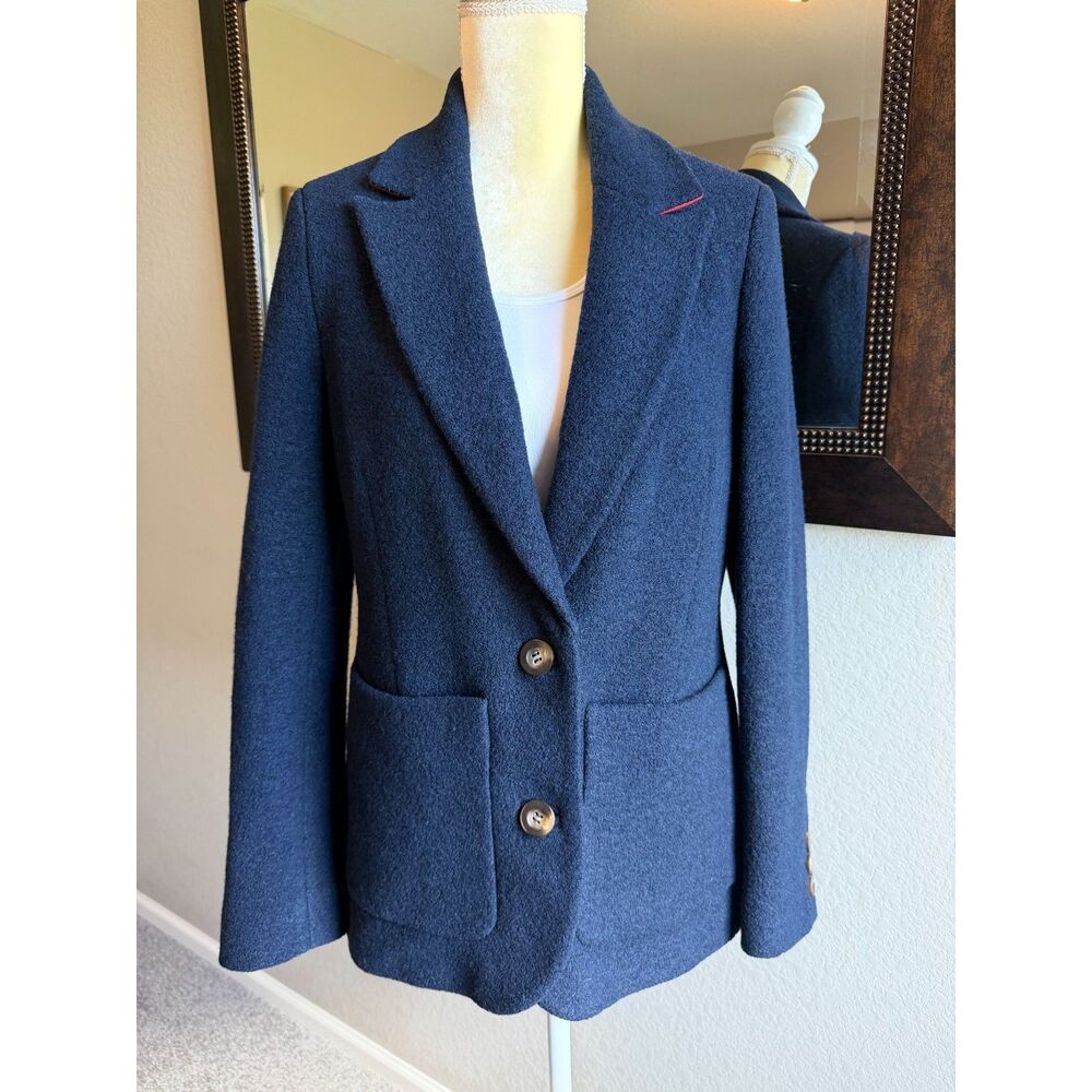 Boden Navy Wool Blend Blazer Women's US 8R Red Trim Tailored Jacket - Picture 6 of 10